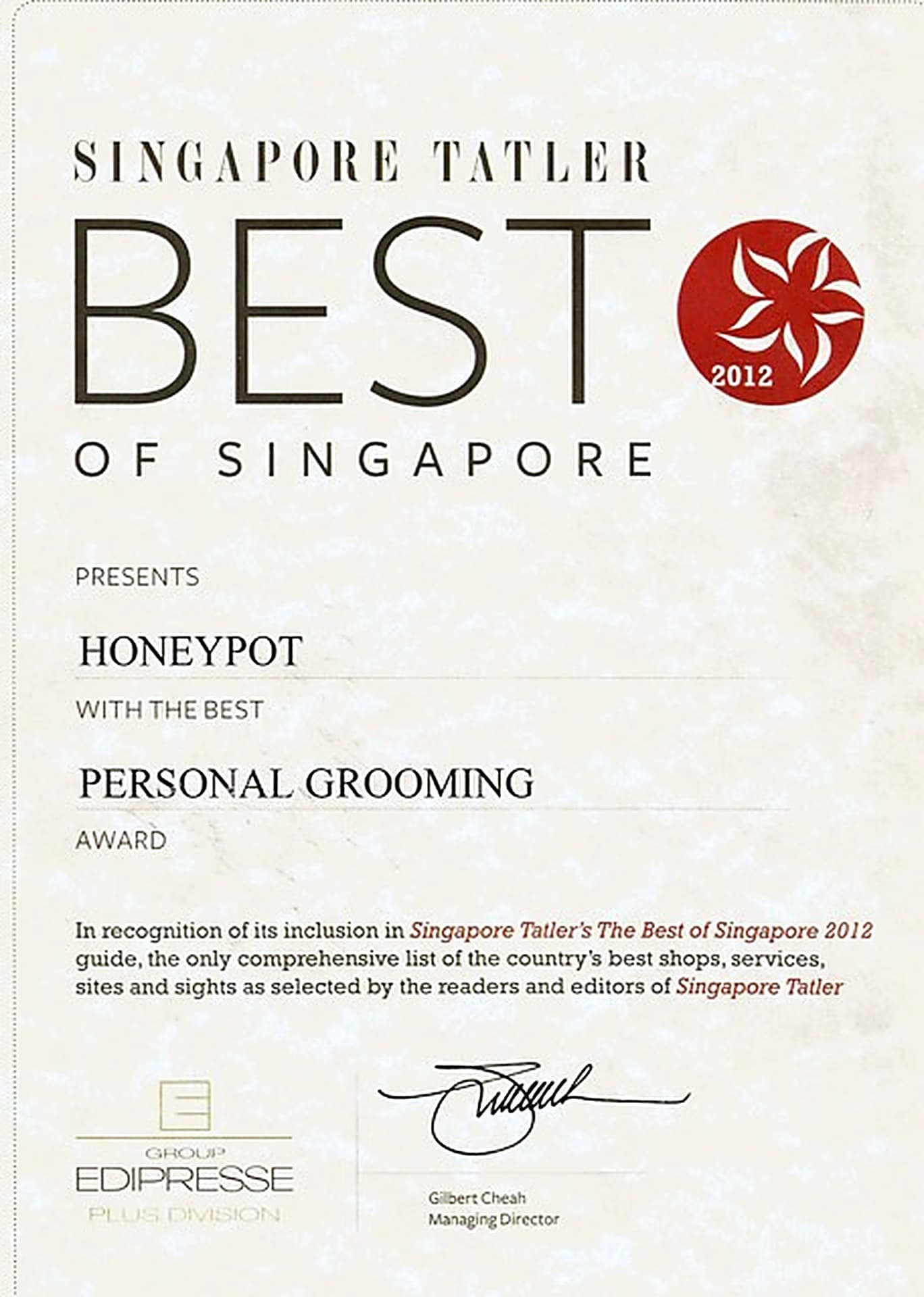 Singapore Tatler 2012 — Шилдэг хувийн арчилгаа